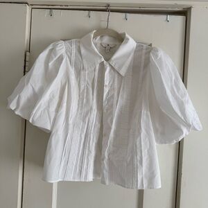 Banana Republic White Button-Up Shirt Classic Medium Puff Sleeve